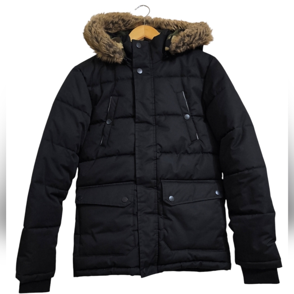 Ultimate Boys Parka Jacket sz 14/16 Black with Camo Accent 2 in 1 Coat